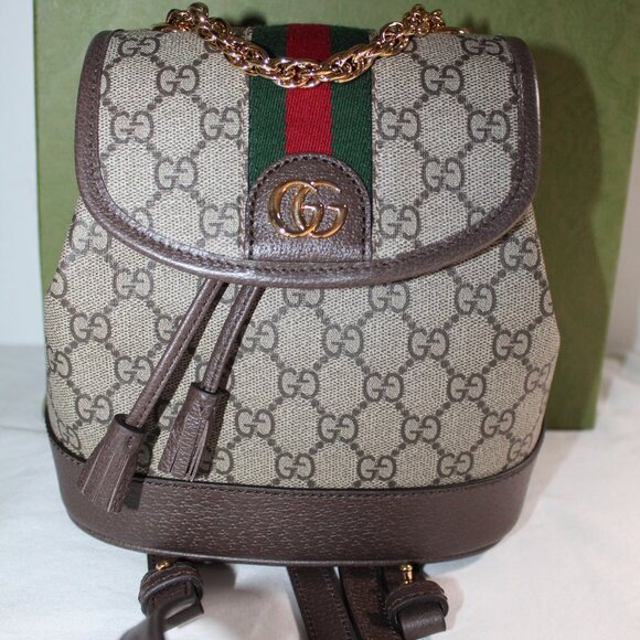 NEW Gucci GG Supreme Ophidia Backpack Bag Top Chain Web Leather Canvas 795221 main image 9